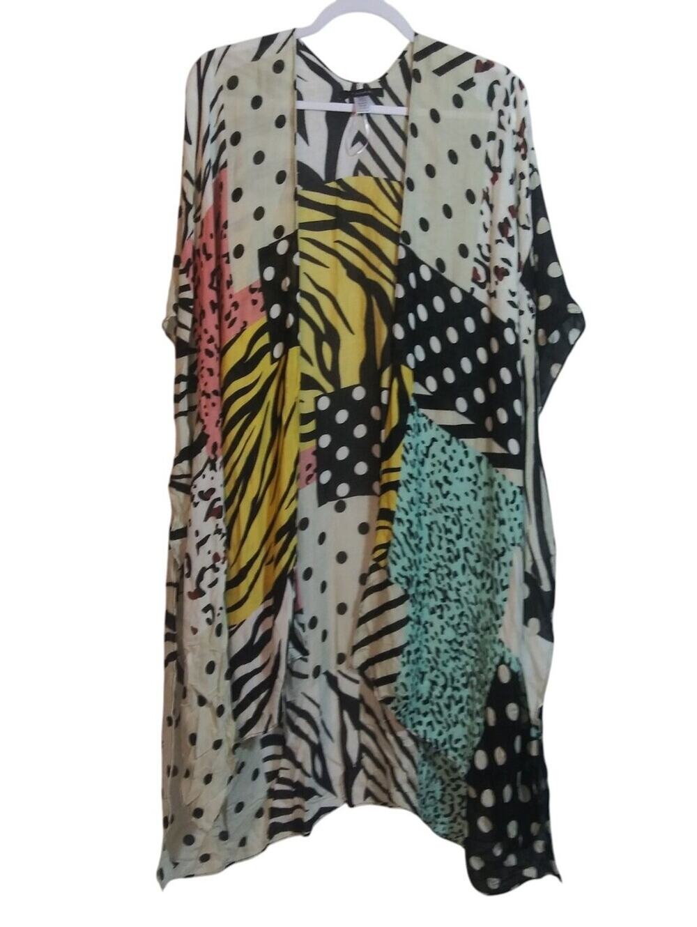 Tahari Black and Cream Zebra Patchwork Print Kimono Lightweight Size OS